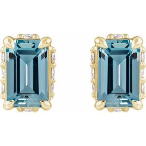 14K Yellow Gold Natural Aquamarine & .06 CTW Natural Diamond Stud Earrings