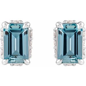 Platinum Natural Aquamarine & .06 CTW Natural Diamond Stud Earrings – image 2