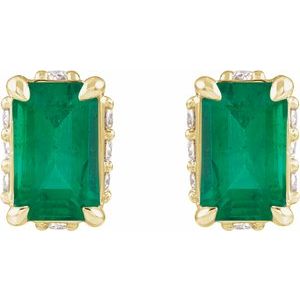 14K Yellow Gold Lab-Grown Emerald & .06 CTW Natural Diamond Stud Earrings
