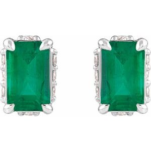 14K White Gold Lab-Grown Emerald & .06 CTW Natural Diamond Stud Earrings – image 2