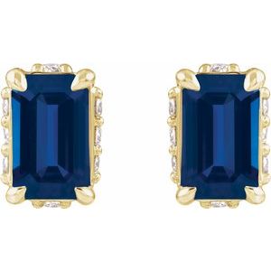 14K Yellow Gold Lab-Grown Blue Sapphire & .06 CTW Natural Diamond Stud Earrings – image 2