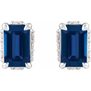 14K White Gold Lab-Grown Blue Sapphire & .06 CTW Natural Diamond Stud Earrings – image 2