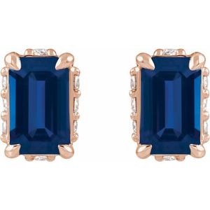 14K Rose Gold Lab-Grown Blue Sapphire & .06 CTW Natural Diamond Stud Earrings – image 2