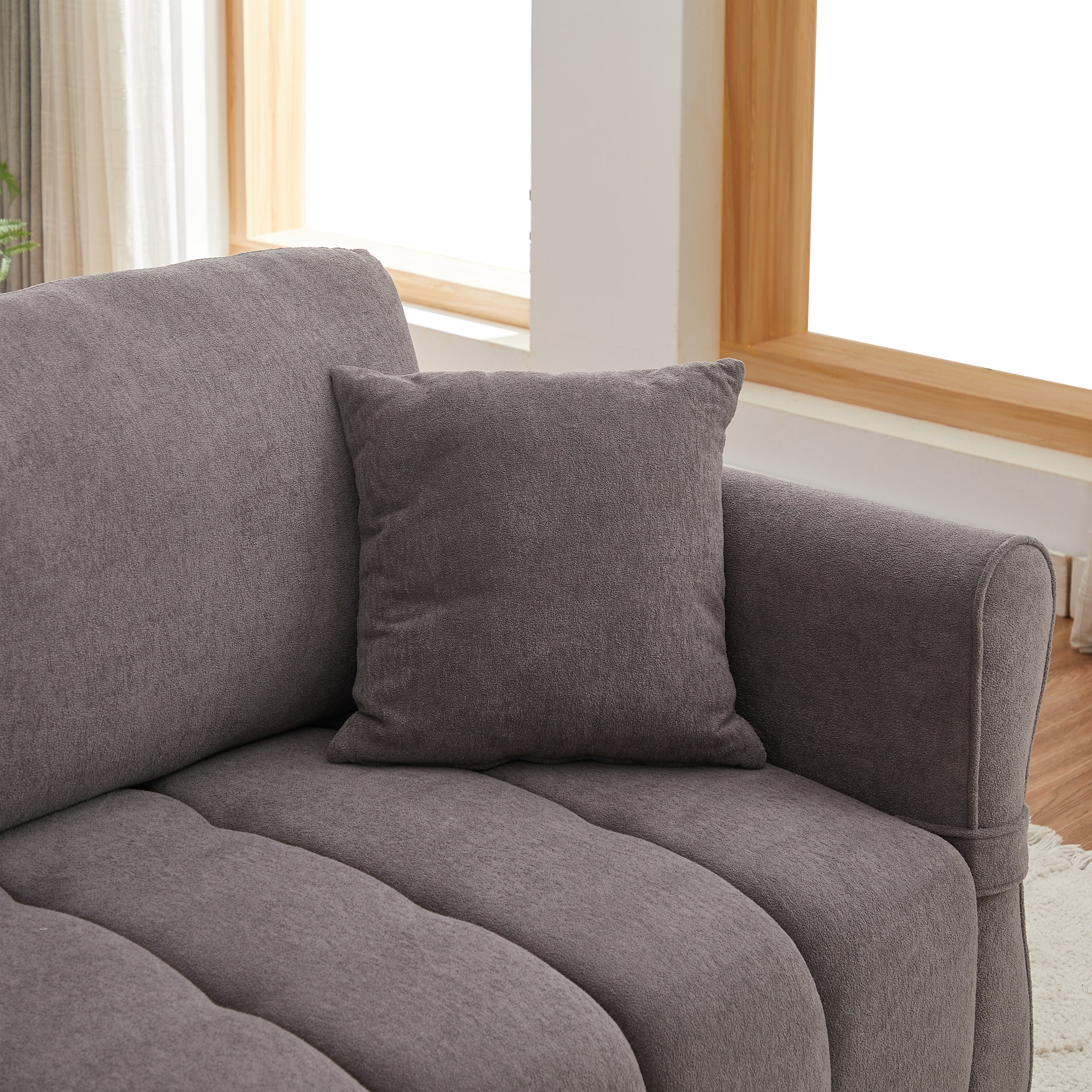 80''Premium chenille fabric sofa with 2 cushions and 1 lumbar pillow Armrest strap design,,upholstered 3-seater sofa  for living rooms, bedrooms,apartments and offices Grey