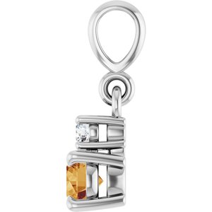 14K White Gold Natural Citrine & .03 CT Natural Diamond Pendant