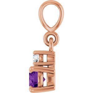 14K Rose Gold Natural Amethyst & .03 CT Natural Diamond Pendant