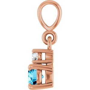 14K Rose Gold Natural Aquamarine & .03 CT Natural Diamond Pendant