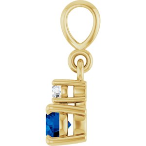 14K Yellow Gold Natural Blue Sapphire & .03 CT Natural Diamond Pendant