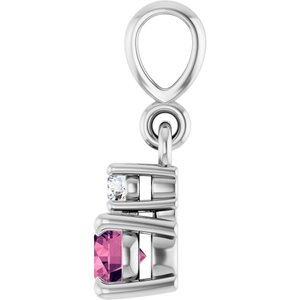 14K White Gold Natural Pink Tourmaline & .03 CT Natural Diamond Pendant