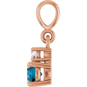 14K Rose Gold Natural London Blue Topaz & .03 CT Natural Diamond Pendant