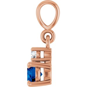 14K Rose Gold Natural Blue Sapphire & .03 CT Natural Diamond Pendant