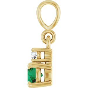 14K Yellow Gold Natural Emerald & .03 CT Natural Diamond Pendant