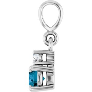 Platinum Natural London Blue Topaz & .03 CT Natural Diamond Pendant