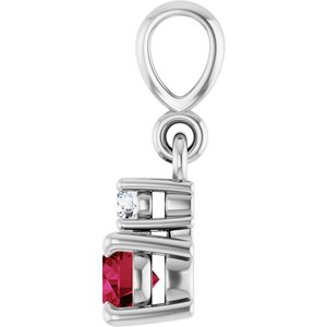 14K White Gold Natural Ruby & .03 CT Natural Diamond Pendant