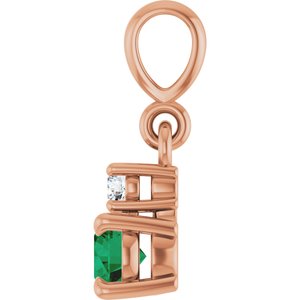 14K Rose Gold Lab-Grown Emerald & .03 CT Natural Diamond Pendant