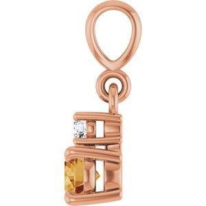 14K Rose Gold Natural Citrine & .03 CT Natural Diamond Pendant