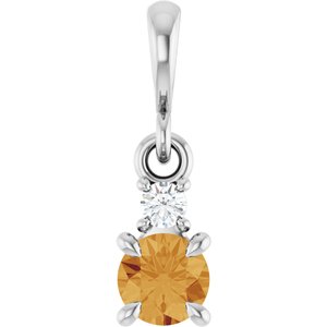 Platinum Natural Citrine & .03 CT Natural Diamond Pendant