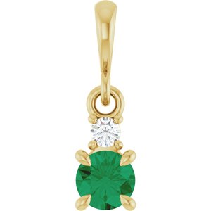 14K Yellow Gold Natural Emerald & .03 CT Natural Diamond Pendant