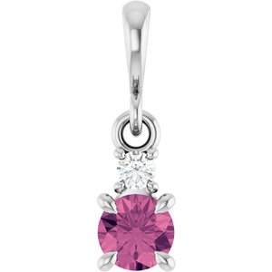 14K White Gold Natural Pink Tourmaline & .03 CT Natural Diamond Pendant