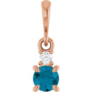 14K Rose Gold Natural London Blue Topaz & .03 CT Natural Diamond Pendant
