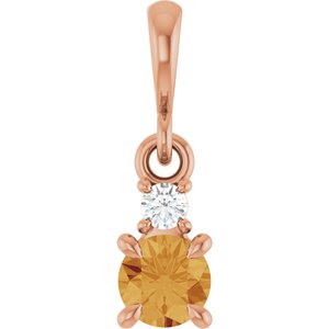 14K Rose Gold Natural Citrine & .03 CT Natural Diamond Pendant