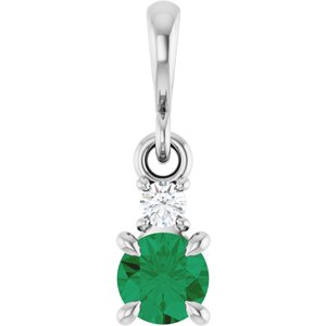 14K White Gold Lab-Grown Emerald & .03 CT Natural Diamond Pendant