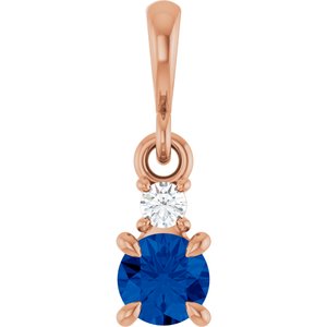 14K Rose Gold Lab-Grown Blue Sapphire & .03 CT Natural Diamond Pendant