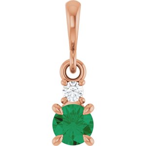14K Rose Gold Natural Emerald & .03 CT Natural Diamond Pendant