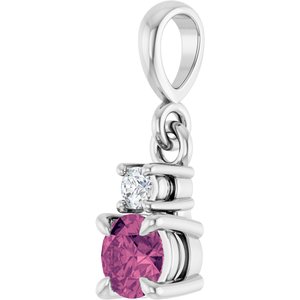 Sterling Silver Natural Pink Tourmaline & .03 CT Natural Diamond Pendant