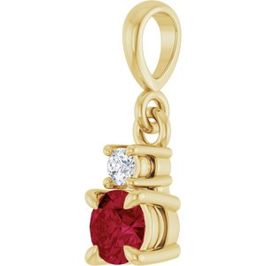 14K Yellow Gold Lab-Grown Ruby & .03 CT Natural Diamond Pendant