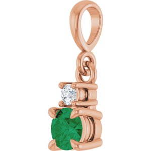 14K Rose Gold Natural Emerald & .03 CT Natural Diamond Pendant