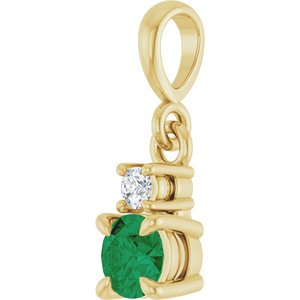 14K Yellow Gold Natural Emerald & .03 CT Natural Diamond Pendant