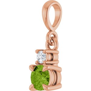 14K Rose Gold Natural Peridot & .03 CT Natural Diamond Pendant