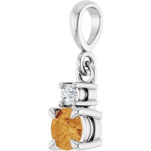Platinum Natural Citrine & .03 CT Natural Diamond Pendant