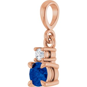 14K Rose Gold Natural Blue Sapphire & .03 CT Natural Diamond Pendant