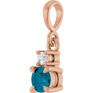 14K Rose Gold Natural London Blue Topaz & .03 CT Natural Diamond Pendant