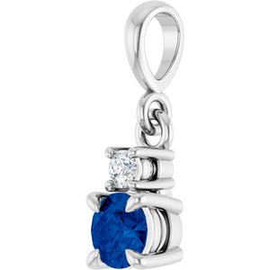 Platinum Natural Blue Sapphire & .03 CT Natural Diamond Pendant