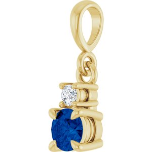 14K Yellow Gold Natural Blue Sapphire & .03 CT Natural Diamond Pendant