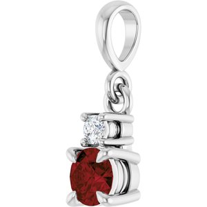 Platinum Natural Mozambique Garnet & .03 CT Natural Diamond Pendant