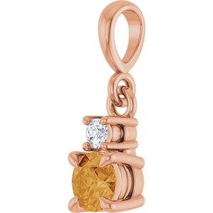 14K Rose Gold Natural Citrine & .03 CT Natural Diamond Pendant