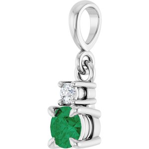 Sterling Silver Lab-Grown Emerald & .03 CT Natural Diamond Pendant