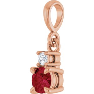 14K Rose Gold Lab-Grown Ruby & .03 CT Natural Diamond Pendant