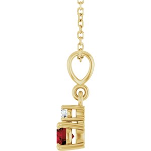 14K Yellow Gold Natural Mozambique Garnet & .03 CT Natural Diamond 16-18" Necklace