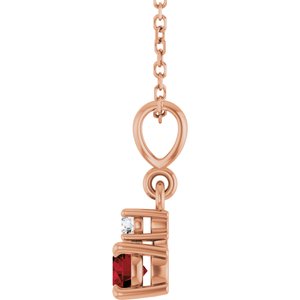 14K Rose Gold Natural Mozambique Garnet & .03 CT Natural Diamond 16-18" Necklace
