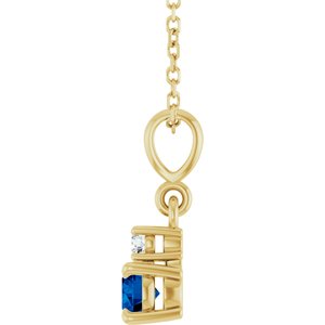 14K Yellow Gold Lab-Grown Blue Sapphire & .03 CT Natural Diamond 16-18" Necklace