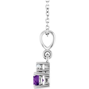 Sterling Silver Natural Amethyst & .03 CT Natural Diamond 16-18" Necklace