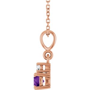 14K Rose Gold Natural Amethyst & .03 CT Natural Diamond 16-18" Necklace