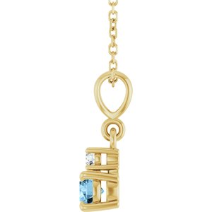 14K Yellow Gold Natural Sky Blue Topaz & .03 CT Natural Diamond 16-18" Necklace