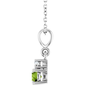 14K White Gold Natural Peridot & .03 CT Natural Diamond 16-18" Necklace