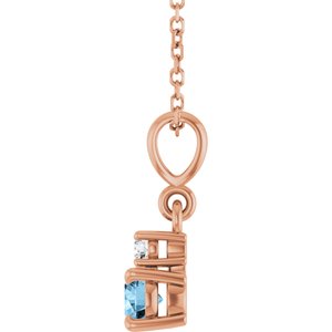 14K Rose Gold Natural Sky Blue Topaz & .03 CT Natural Diamond 16-18" Necklace